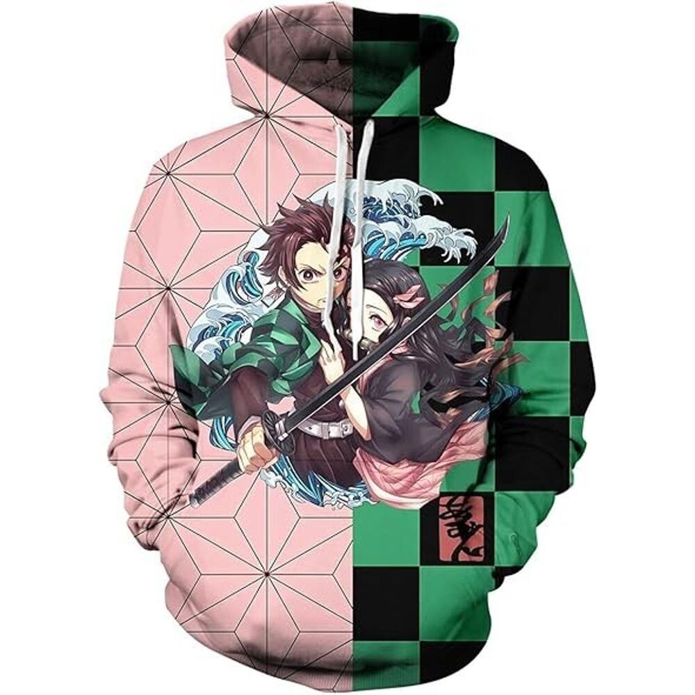 Anime DEMON SLAYER Hooded 3D Print Fashion Hoodie Sweater Pullover Top LARGE‎